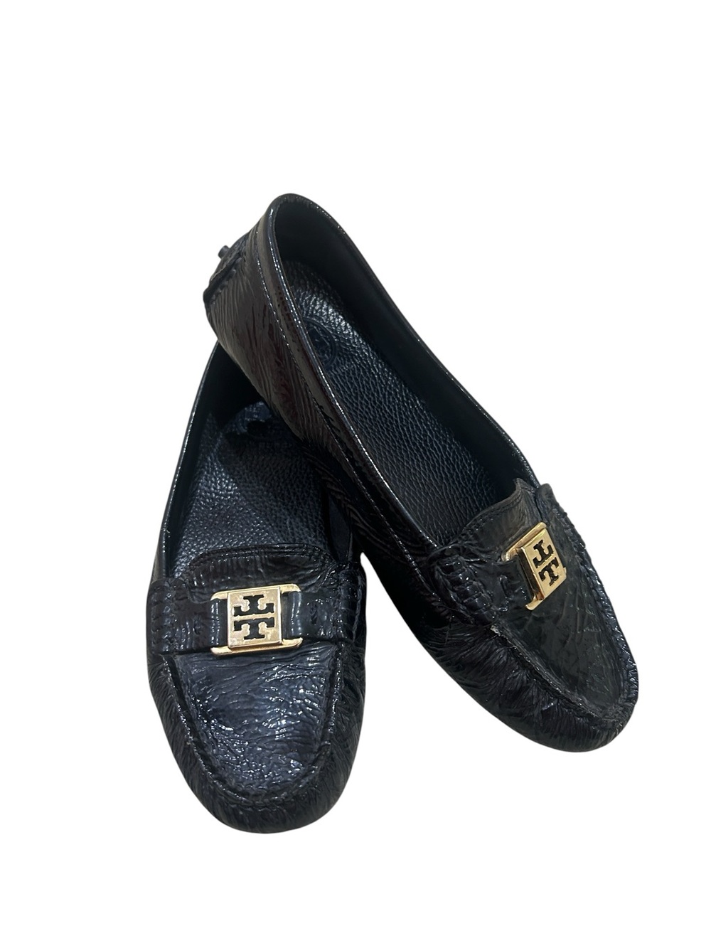 Tory Burch Black patent Leather driving Moccasins flats loafers Gold Hardware 8